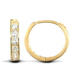 9ct yellow gold huggie Hoop Earrings channel set with a brilliant cut cubic zirconia stones.