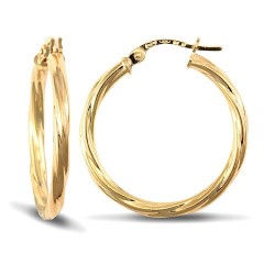 9ct yellow gold 2.5mm round-tube twisted creole Hoop Earrings