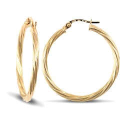 9ct yellow gold 2.5mm round-tube twisted creole Hoop Earrings