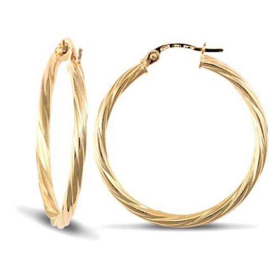 9ct yellow gold 2.5mm round-tube twisted creole Hoop Earrings