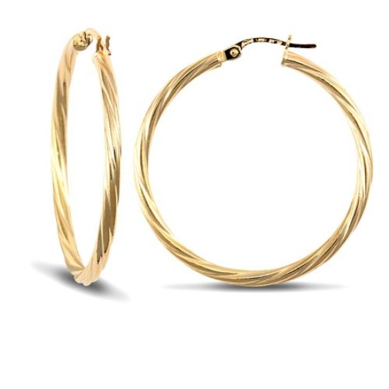 9ct yellow gold 2.5mm round-tube twisted creole Hoop Earrings