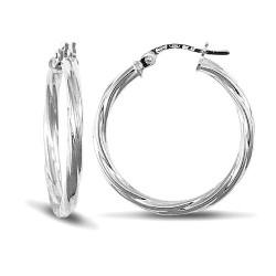 9ct white gold 2.5mm round-tube twisted creole Hoop Earrings