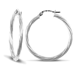9ct white gold 2.5mm round-tube twisted creole Hoop Earrings