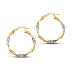 9ct yellow and white gold plain / frost creole Hoop Earrings