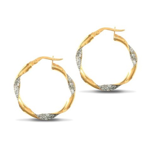 9ct yellow and white gold plain / frost creole Hoop Earrings