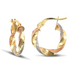9ct 3 tri-colour gold creole Hoop Earrings