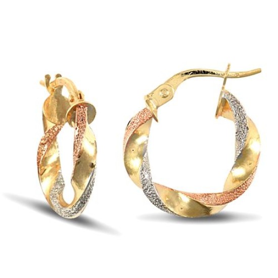 9ct 3 tri-colour gold creole Hoop Earrings