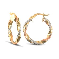 9ct 3 tri-colour gold creole Hoop Earrings