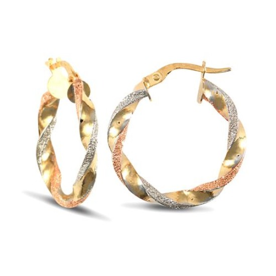 9ct 3 tri-colour gold creole Hoop Earrings