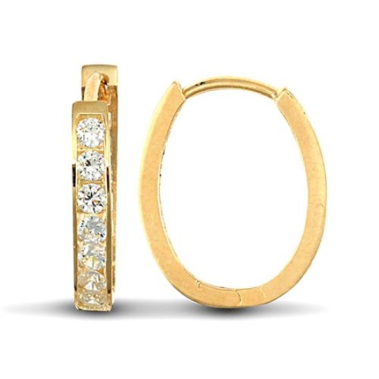 9ct yellow gold cubic zirconia set oval huggie earrings.