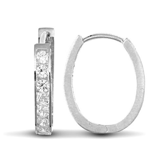 9ct white gold cubic zirconia set oval huggie earrings.