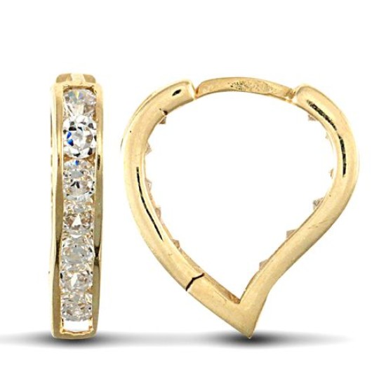 9ct yellow gold cubic zirconia set heart huggie earrings.