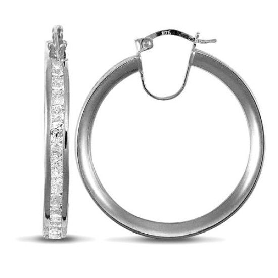 9ct white gold channel set cubic zirconia creole Hoop Earrings