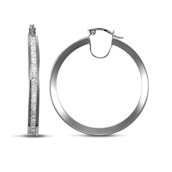 9ct white gold channel set cubic zirconia creole Hoop Earrings