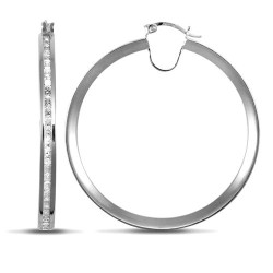 9ct white gold channel set cubic zirconia creole Hoop Earrings