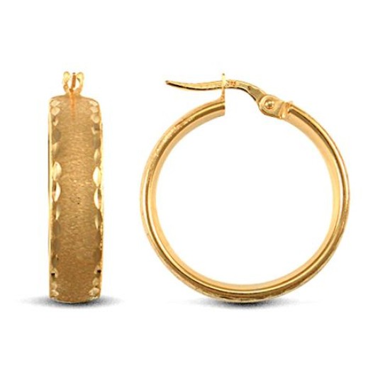 9ct yellow gold frosted and Diamond Cut court profile Hoop Earrings