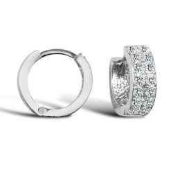 9ct white gold baby/Children's cubic zirconia pave set hinged hoop earrings.