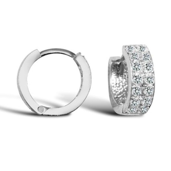 9ct white gold baby/Children's cubic zirconia pave set hinged hoop earrings.