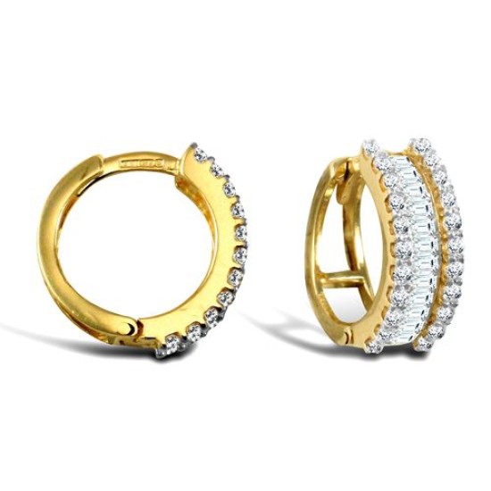 9ct yellow gold round and baguette cubic zirconia hinged hoop earrings