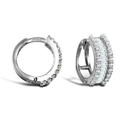 9ct white gold round and baguette cubic zirconia hinged hoop earrings