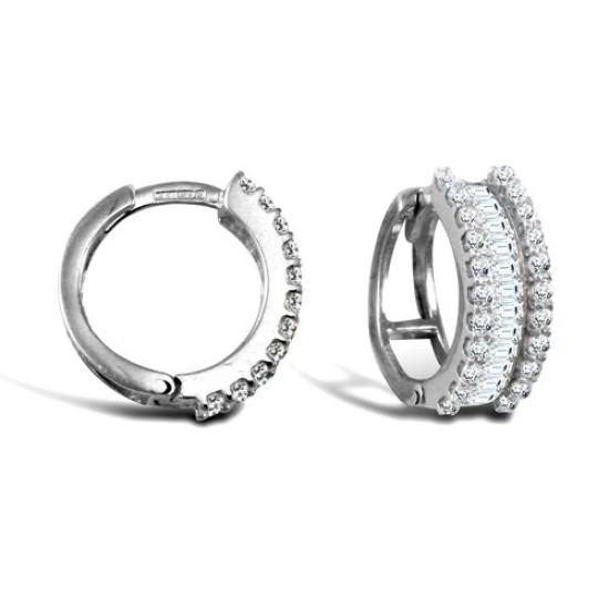 9ct white gold round and baguette cubic zirconia hinged hoop earrings