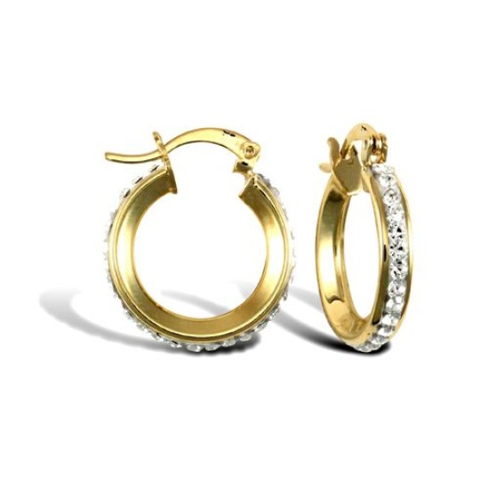9ct yellow gold pave set cubic zirconia creole hoop earrings