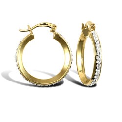 9ct yellow gold pave set cubic zirconia creole hoop earrings