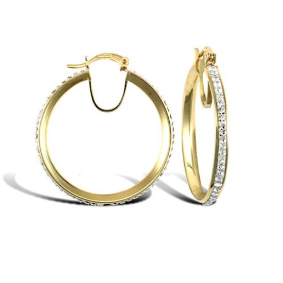 9ct yellow gold pave set cubic zirconia creole hoop earrings