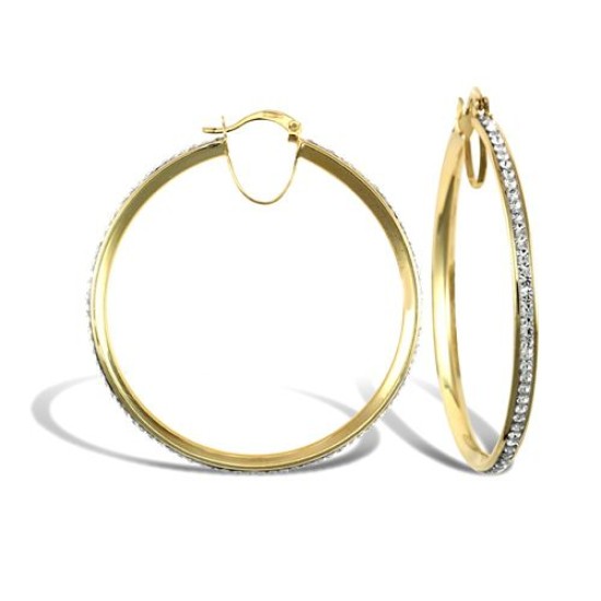9ct yellow gold pave set cubic zirconia creole hoop earrings