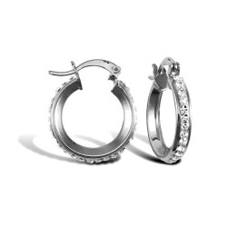9ct white gold pave set cubic zirconia creole hoop earrings