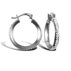 9ct white gold pave set cubic zirconia creole hoop earrings