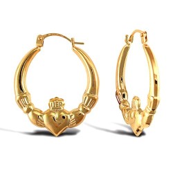 9ct yellow gold polished Claddagh creole earrings