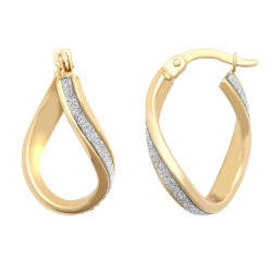 9ct Yellow Gold Wavy Twist Moondust Drop Earrings. Fitted with classic snap down post for easy click-on.