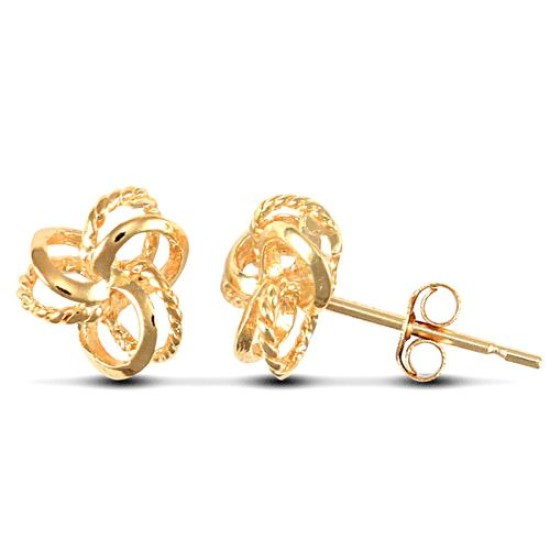 solid 9ct yellow gold hand finished knot design Stud Earrings
