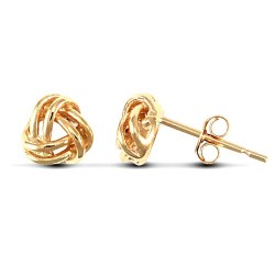 solid 9ct yellow gold hand finished double row knot design Stud Earrings