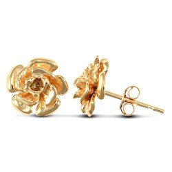 solid 9ct yellow gold hand finished flower design Stud Earrings