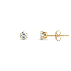 9ct yellow gold Stud Earrings claw-set with a 3mm solitaire cubic zirconia stone.