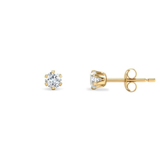 9ct yellow gold Stud Earrings claw-set with a 3mm solitaire cubic zirconia stone.