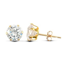 9ct yellow gold Stud Earrings claw-set with a 6mm solitaire cubic zirconia stone.