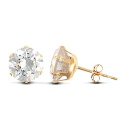 9ct yellow gold Stud Earrings claw-set with a 7mm solitaire cubic zirconia stone.