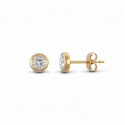 9ct yellow gold round stud earrings rub-over set with a solitaire cubic zirconia stone.