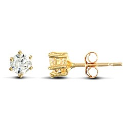solid 9ct yellow gold hand finished stud earrings claw-set with a 3mm solitaire cubic zirconia stone.