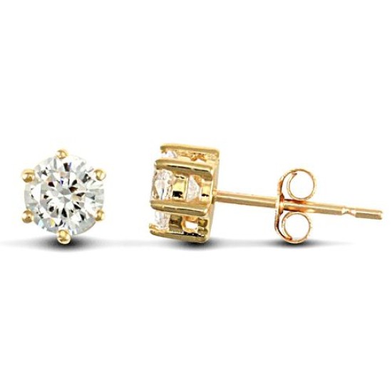 solid 9ct yellow gold hand finished stud earrings claw-set with a 4mm solitaire cubic zirconia stone.