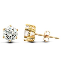 solid 9ct yellow gold hand finished stud earrings claw-set with a 5mm solitaire cubic zirconia stone.