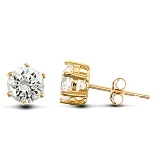 solid 9ct yellow gold hand finished stud earrings claw-set with a 5mm solitaire cubic zirconia stone.