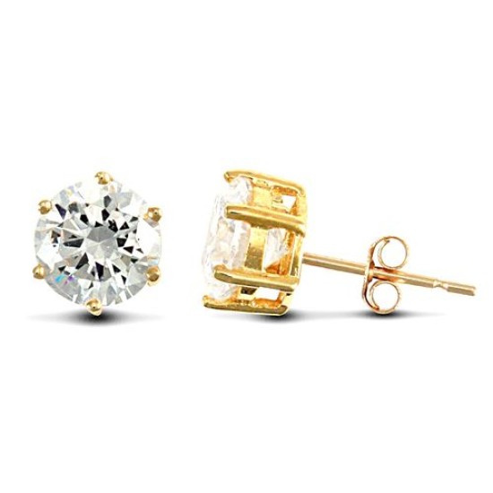 solid 9ct yellow gold hand finished stud earrings claw-set with a 6mm solitaire cubic zirconia stone.