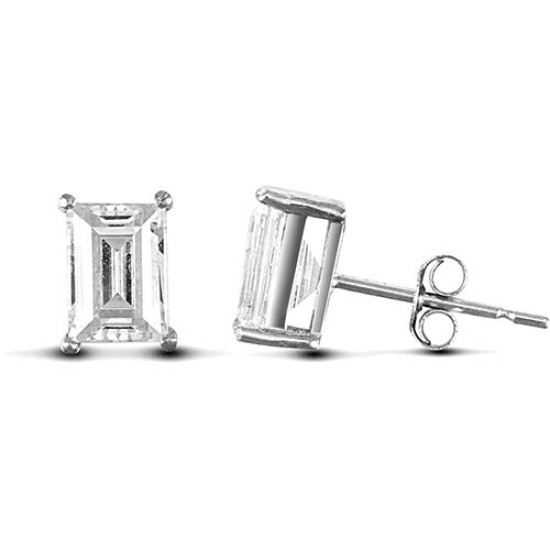 solid 9ct yellow gold hand finished stud earrings claw-set with a rectangular-cut cubic zirconia stone.