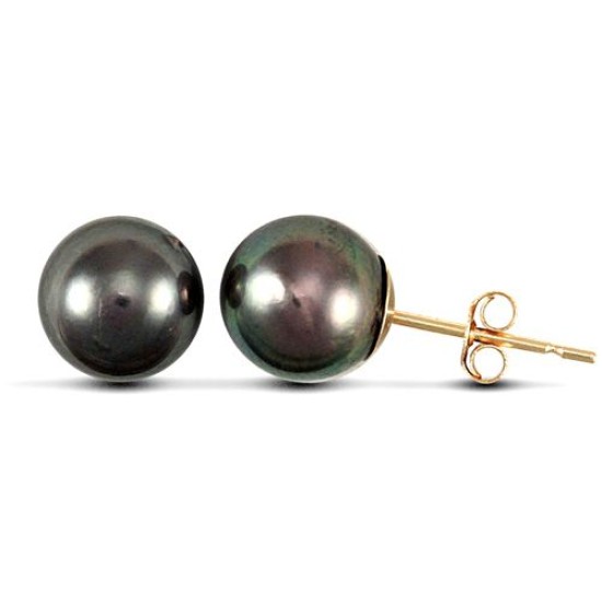 7mm premium quality black cultured pearl Stud Earrings with a 9ct yellow gold post and butterfly fitting.