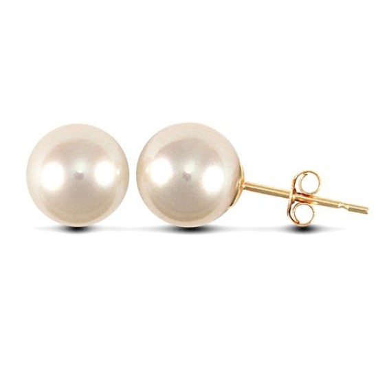 7.5 - 8mm premium quality cultured pearl Stud Earrings with a 9ct yellow gold post and butterfly fitting.