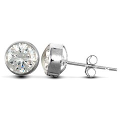 9ct white gold round Stud Earrings rub-over set with a solitaire cubic zirconia stone.